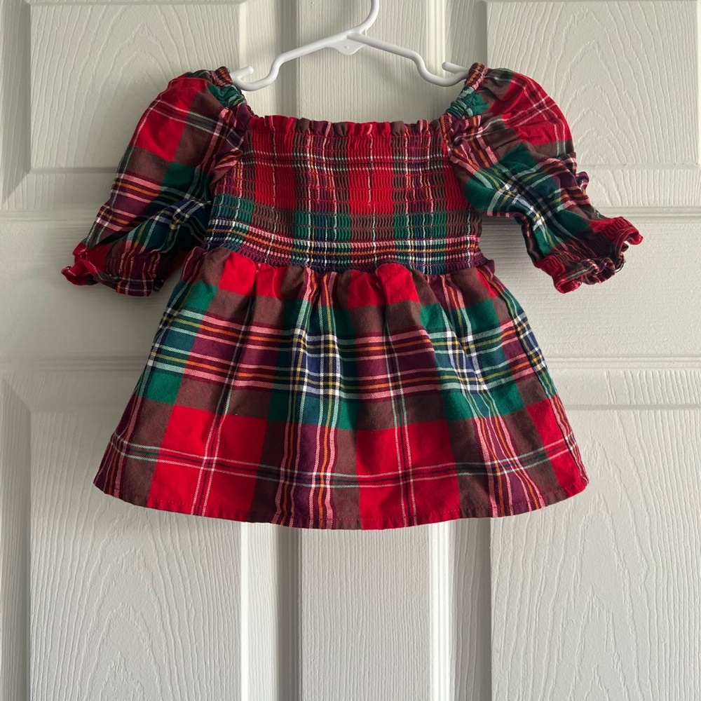 Janie and Jack Red and Green Smocked Top with Subtle Trim